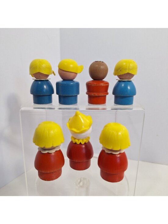 Wooden Little People Figure Lot Red Blue Yellow Smiling Faces Vintage - Picture 5 of 14